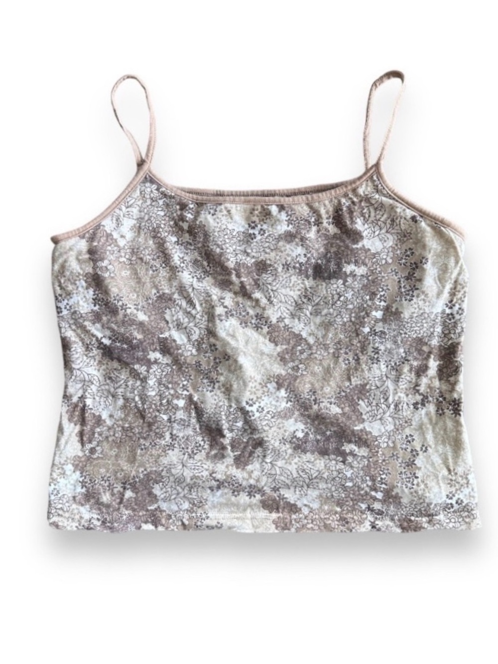 Vintage Y2K Jennifer Moore Beige Floral Cropped Tank Top Women’s Large Cottage